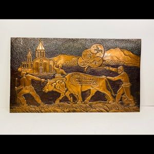 Copper Ox Farmer Wall Art Plaque